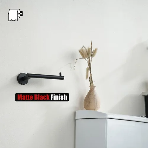 Vista 4 de JQK Soporte de papel higiénico negro, dispensador de papel higiénico de acero inoxidable 304 de 5 pulgadas de grosor de 0.032 in, montaje en pared