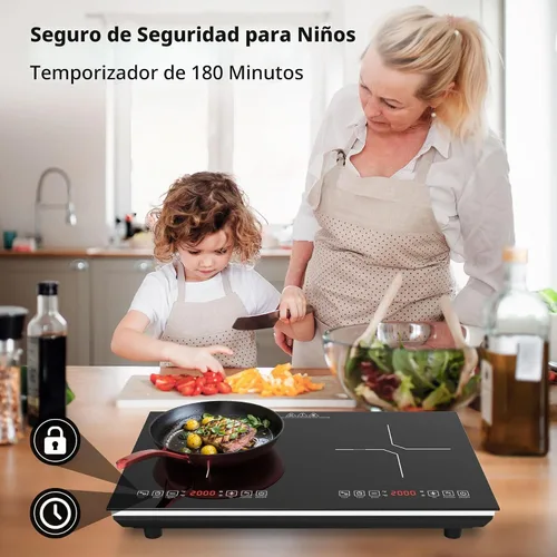 Vista 6 de VBGK Placa de cocción de doble inducción, quemador eléctrico de 110 V 4000 W, placa caliente de 2 quemadores con sensor LED táctil, ahorro