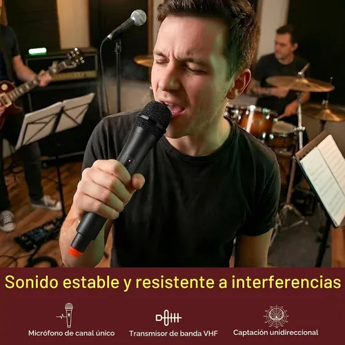 Vista 2 de Pyle Sistema de Micrófono Inalámbrico VHF Portátil - Conjunto Transmisor de Micrófono Dinámico Unidireccional de Mano Profesional Operado por Negro