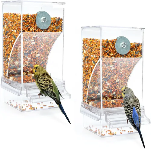Vista 14 de Rypet Juego de dispensador de agua para pájaros sin ensuciar, alimentador automático para pájaros para jaula, contenedor de alimentos transparente