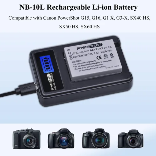 Vista 3 de Paquete de 2 baterías de cámara NB-10L y cargador USB LCD para Canon G1X G15 G16 SX40HS SX50HS SX60HS SX40 SX50 HS