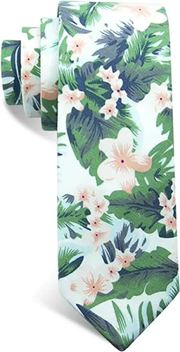 Vista 47 de Corbata de algodón floral para hombre, corbata delgada impresa de 2.56'' 01-Bean Pasta Rosa