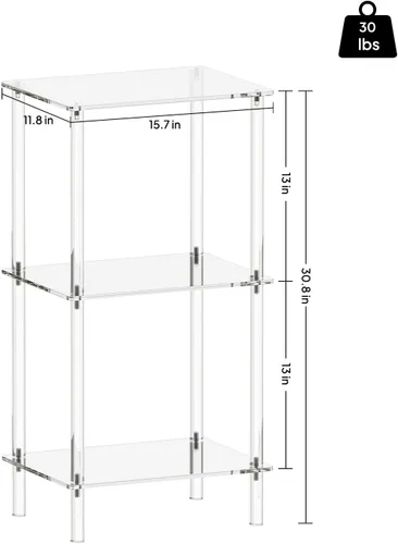 Vista 3 de Aquiver Mesa auxiliar alta de acrílico, mesa auxiliar de 3 niveles para espacios pequeños, mesita de noche alta transparente para sala de estar