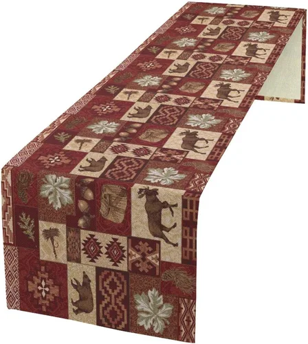 Vista 18 de Camino de mesa de estilo rústico retro, decoración de mesa de cocina, sala de estar, comedor, para el hogar, con diseño de osos, alces, ciervos