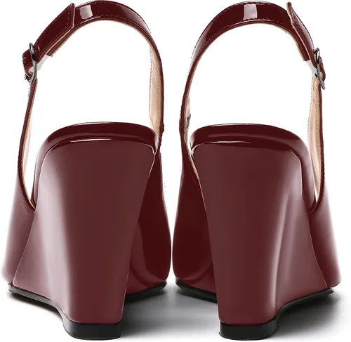 Vista 4 de WAYDERNS Sandalias de cuña de tacón alto con hebilla para mujer, con puntera abierta, puntera abierta, de moda, color sólido, correa ajustable