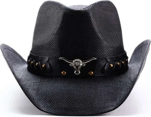 Vista 6 de thuizen Sombrero de vaquero de paja con corona de ganadero occidental para hombre y mujer