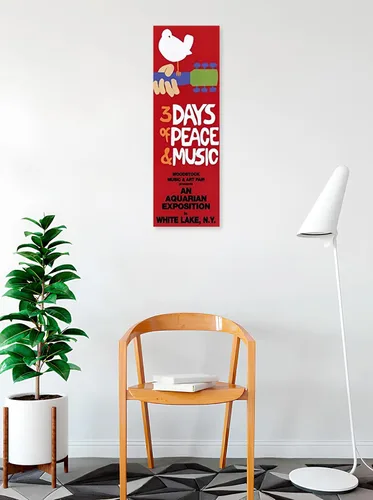 Vista 2 de BUY ART FOR LESS Woodstock con licencia oficial - Póster artístico de 3 días de paz, 36 x 12 pulgadas, impresión decorativa, papel de póster - listo
