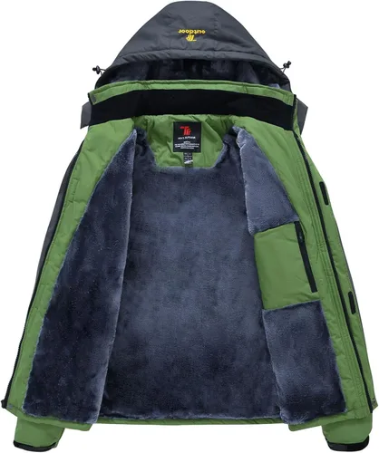Vista 3 de Rdruko Chaqueta de esquí para hombre, impermeable, forro polar, con capucha, para invierno, para exteriores