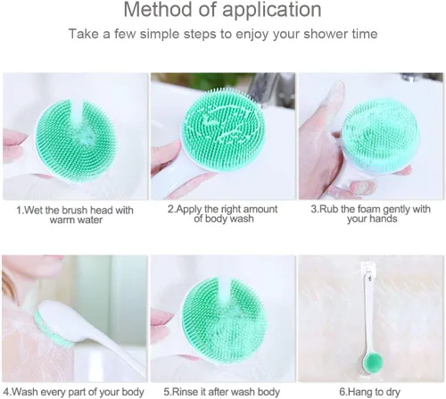 Vista 4 de Exfoliante corporal de silicona, cepillo de baño trasero mango largo para ducha