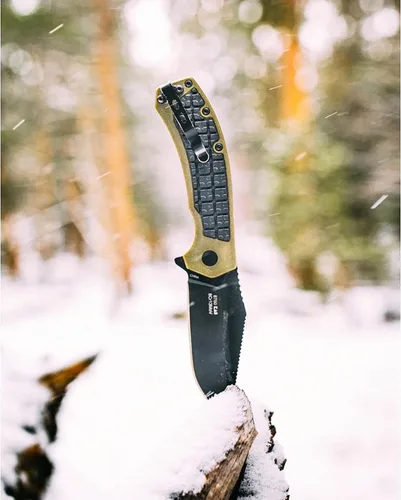 Vista 4 de Kershaw Cuchillo de bolsillo Faultine (8760); hoja 8Cr13MoV de 3 pulgadas con apertura manual KVT, revestimiento de óxido negro y sobremoldeado