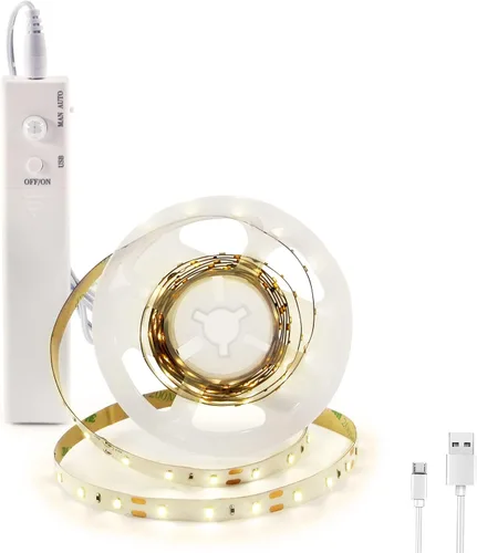 Vista 10 de VST Tira de luces LED de 2 metros, luz de cinta LED con sensor de movimiento y operada a batería para armario, escaleras, dormitorio