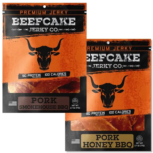 Vista 5 de Beefcake Jerky Ultimate Flavor Sampler (7-Paquete) - Variedad Gourmet de Carne Seca, 9g de Proteína, 80-100 Calorías, 2.7 Oz Cada Una - Snacks