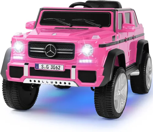 Vista 13 de JOYLDIAS - Auto Mercedes-Benz G650S con licencia para niños, camión de paseo para niños 12V7AH con luces LED subterráneas, control remoto, 3 Negro