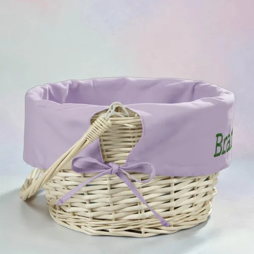 Vista 2 de Personalization Universe Cesta de Pascua clásica personalizada, forro de cesta de lavanda suave bordado, regalo de Pascua personalizado para niños