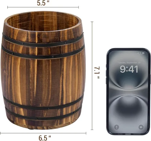 Vista 7 de MyGift Crock para Utensilios de Cocina con Diseño de Barril de Vino, Soporte de Herramientas de Cocina de Madera Quemada Vintage Rústica