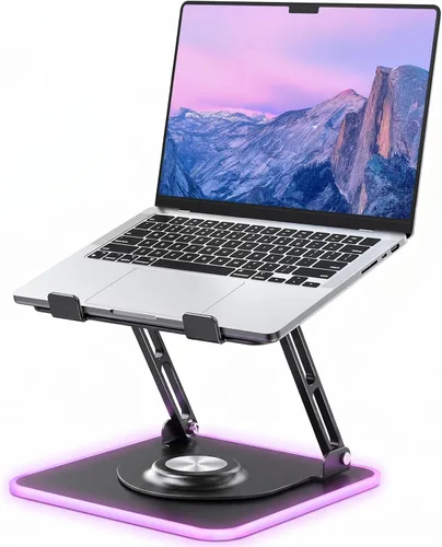 Vista 11 de JOYEKY Soporte para computadora portátil para escritorio, soporte de computadora ajustable con base giratoria de 360°, elevador ergonómico