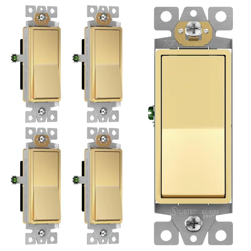 Vista 35 de ENERLITES - Interruptor de palanca decorativo de encendido/apagado con placas de pared, unipolar, 3 cables, tornillo de conexión a tierra, grado