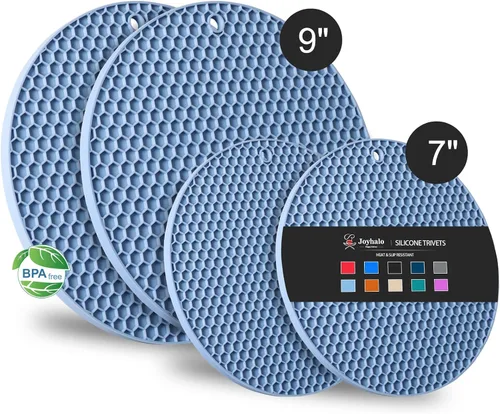 Vista 23 de Joyhalo Salvamanteles para platos calientes, almohadillas calientes para cocina, soportes de silicona para ollas y sartenes calientes, alfombrillas