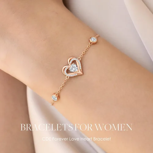 Vista 5 de CDE Pulseras de corazón de amor para mujer, plata de ley 925 con circonita de piedra natal, día de San Valentín, cumpleaños, aniversario, cadena