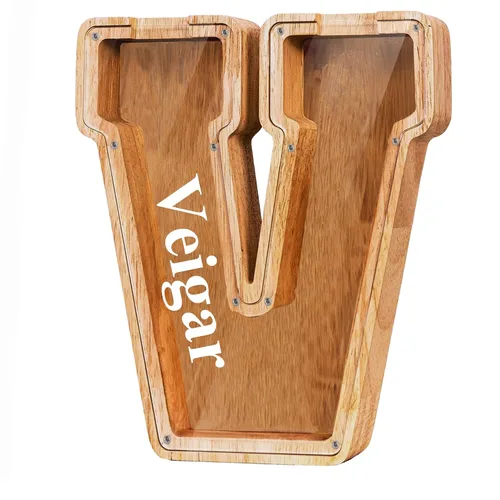 Vista 17 de Alcancía de madera grande personalizada con letras – Alcancía de letras para niños y niñas, regalo de cumpleaños (A)