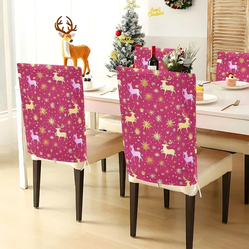 Vista 4 de Juego de 6 fundas decorativas para sillas de oficina y reuniones familiares, fundas extraíbles para sillas de comedor, diseño de copos de nieve