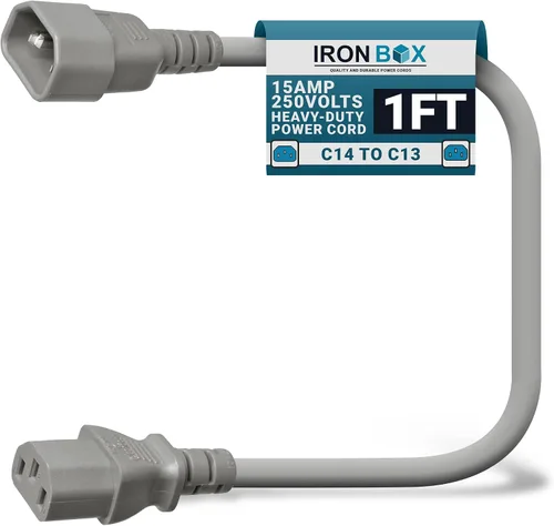 Vista 42 de IronBox Electric - Cable de Alimentación C14 a C13 de Servicio Pesado, 15A, 250V, Cable de Extensión para Computadora 14/3 AWG - Cables