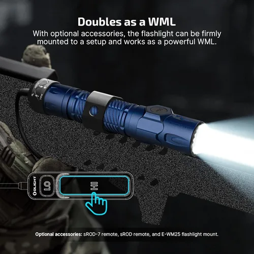 Vista 7 de OLIGHT Warrior Ultra 2500 lúmenes - Linterna táctica recargable de luz brillante con doble interruptor compacto y sensor de proximidad, adecuada