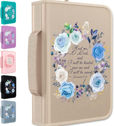 Vista 27 de DEHITE Funda para la Biblia para mujer, bolsas de transporte de la Biblia, tamaños medianos y grandes, ranuras para bolígrafos, tela de primera