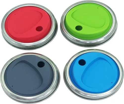 Vista 10 de Kit de tapa reutilizable de silicona de grado alimenticio y sin BPA para beber jugo de café con anillos de acero inoxidable para mason, bolas