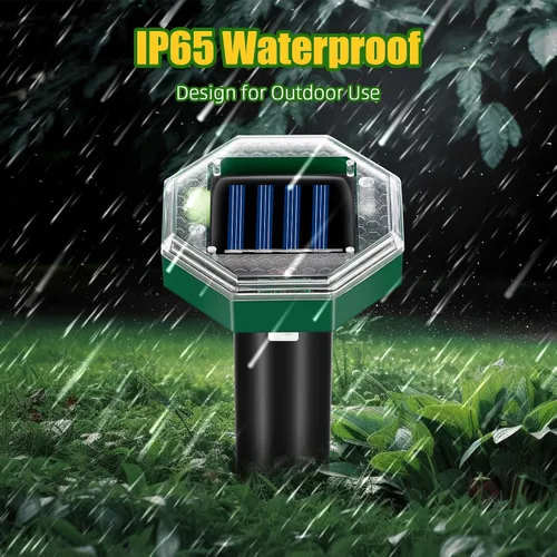 Vista 6 de Paquete de 8 repelentes de topos con energía solar, repelente de serpientes para patio, césped, jardín, impermeabilidad IP65, estacas disuasorias