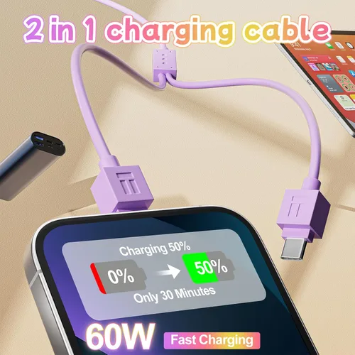 Vista 3 de Vofolen 2 en 1 USB C a USB C/Cable de iluminación para iPhone 17 16 15 14