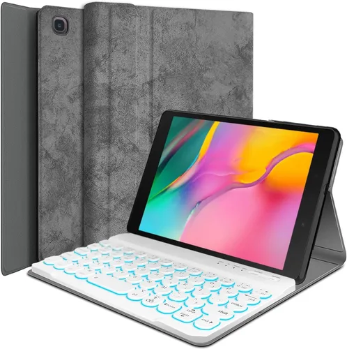 Vista 8 de Funda para teclado Galaxy Tab A 8.0 2019 [retroiluminada, SM-T290, SM-T295], teclado inalámbrico desmontable de 7 colores con funda de soporte de PU