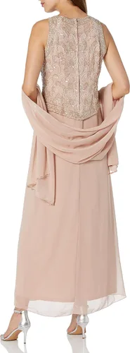 Vista 2 de J Kara Vestido largo con detalle en V con cuentas para mujer con bufanda
