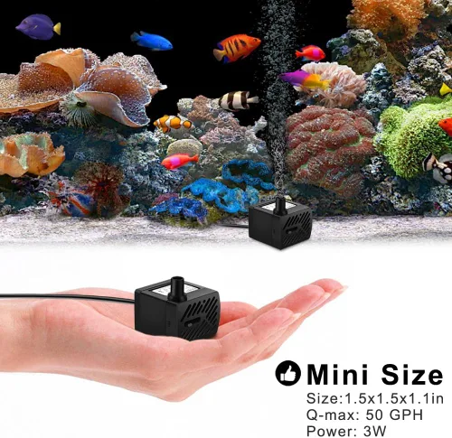 Vista 4 de PULACO Mini bomba de fuente (50 GPH 3 W), bomba de agua sumergible ultra silenciosa para acuario, tanque de peces pequeño, fuente de agua