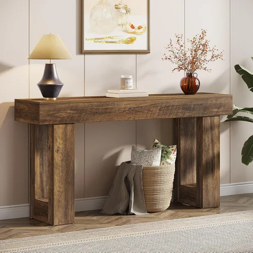 Vista 14 de Tribesigns - Mesa consola de 63 pulgadas de largo, mesa de sofá rectangular de madera detrás del sofá, mesa de entrada estilo granja para entrada
