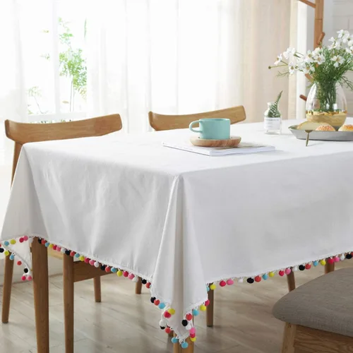Vista 7 de Sandweek Mantel rectangular de lino con borlas, mantel pequeño de tela de algodón pesada, a prueba de polvo, para cocina y comedor