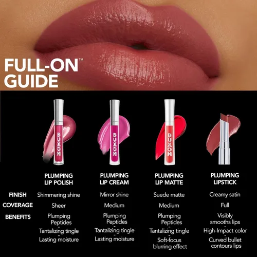 Vista 7 de Buxom Lápiz labial satinado completo, formulado con ácido hialurónico y cera de girasol, lápiz labial cremoso hidratante, acabado satinado, ligero