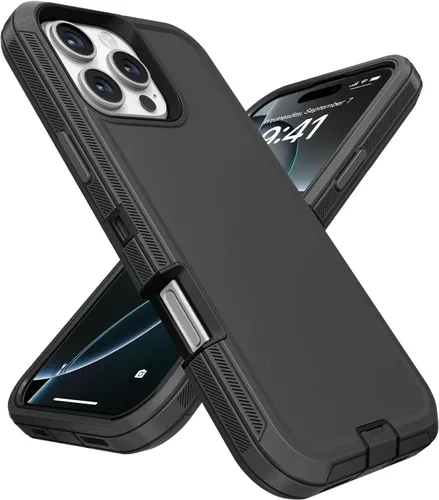 Vista 35 de Jelanry - Funda para iPhone 15 5G, protección resistente, resistente, color negro Dropproof & Dual-Layer Protective Back Cover with Port Anti