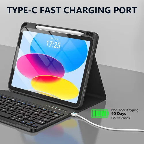 Vista 4 de BQSS - Funda con teclado para iPad (A16) de 11ª y 10ª generación, color negro Detachable Bluetooth Keyboard Case with Pencil Holder for iPad
