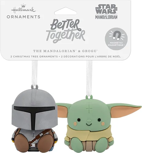 Vista 3 de Hallmark Better Together Star Wars: The Mandalorian and Grogu - Adornos magnéticos de Navidad, juego de 2, inastillables