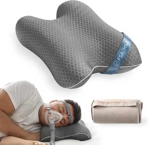 Vista 15 de Elviros Almohada cervical CPAP para el cuello para dormir, almohada ergonómica de altura ajustable para el cuello, almohada de espuma viscoelástica