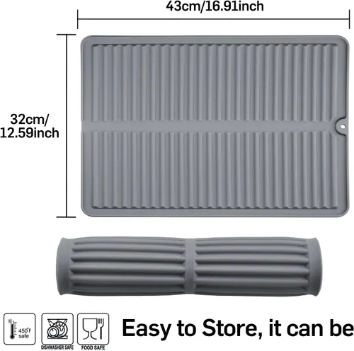 Vista 2 de Suruid Tapete de silicona para secado de platos para múltiples usos, fácil de limpiar, resistente al calor para encimera de cocina o fregadero