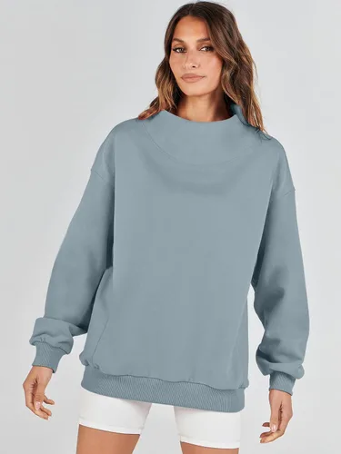 Vista 8 de ANRABESS - Sudaderas de gran tamaño para mujer, cuello alto, manga larga, sudaderas con capucha, tops 2024 de moda de otoño