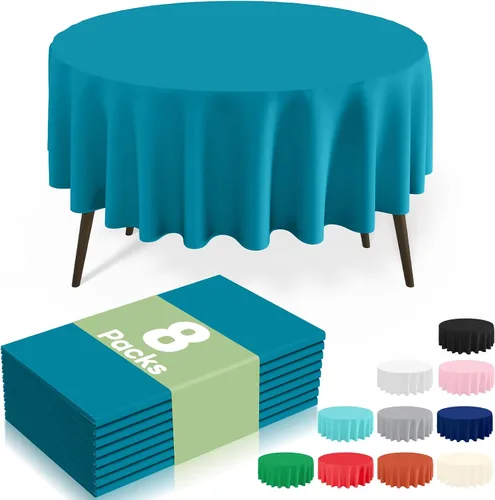 Vista 30 de misaya Paquete de 4 manteles desechables de plástico, mantel redondo impermeable de 84 pulgadas, a prueba de fugas y resistentes manteles Azul