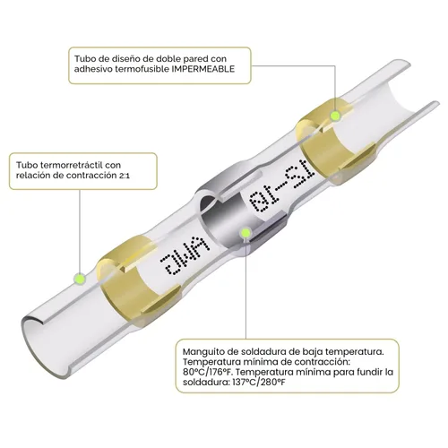 Vista 3 de 110 piezas de conectores de alambre termorretráctiles, kit de conectores de tope de sello de soldadura, terminales de empalme impermeables para uso