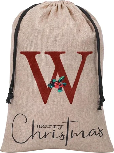Vista 20 de Subyan Bolsa de regalo de Navidad de arpillera de 27 x 23 pulgadas, extra grande, reutilizable, personalizada, con monograma, con cordón