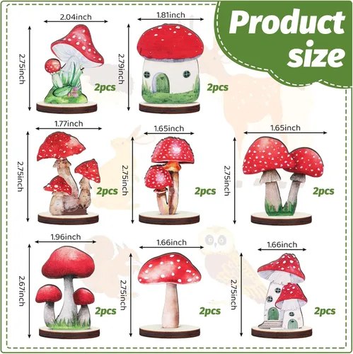Vista 2 de Thyle 16 piezas de decoraciones de fiesta de hongos de madera Centros de mesa de bosque de hadas Decoraciones de bosque encantado Tapa de mesa