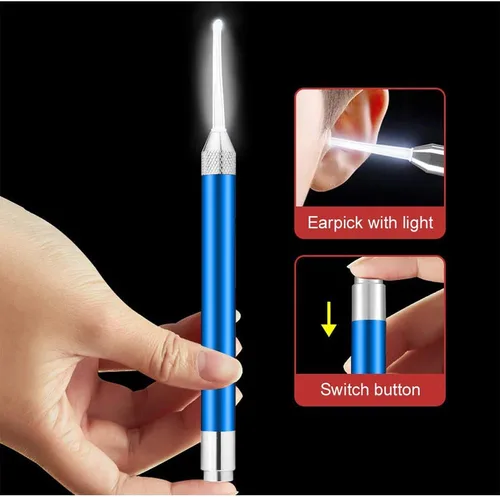 Vista 2 de POZILAN Pinzas para Cerumen con luz LED - Juego de 8 herramientas de limpieza para quitar cera de oído para niños y adultos, cuchara para cerumen