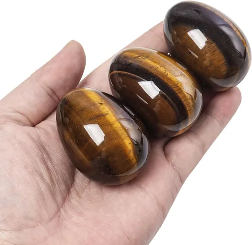 Vista 2 de Huevo de piedra pulida para el día de Pascua, palma/bolsillo/preocupación Enegry de cristal curativo Fengshui, piedra de ojo de tigre de 1.8 x 1.3