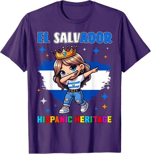 Vista 57 de Camiseta infantil El Salvador Dabbing Girl Hispanic Heritage Celebration, Negro
